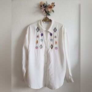 Unique Southwest Embroidered White Blouse